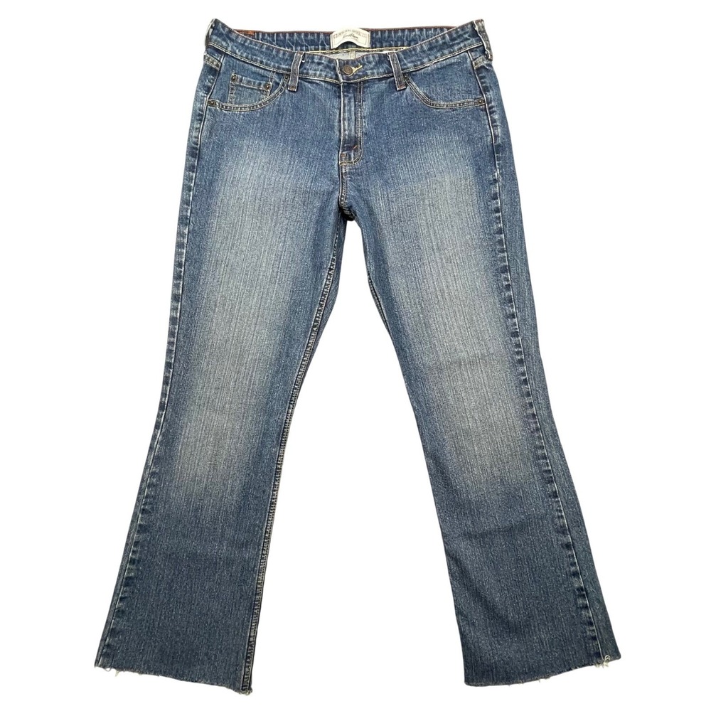 Levi Strauss Blue Stretch Low Rise Raw Hem Bootcut Jeans Women 14 Long